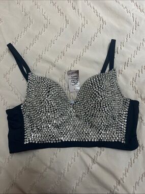 Crystal-Embellished Black Camisole Bralette by IVY PARK
